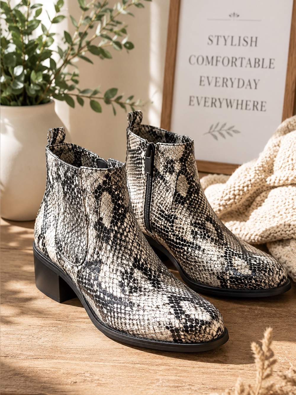Blondo Waterproof Elvina Snake Print Leather Chelsea Ankle Boots Size 6M